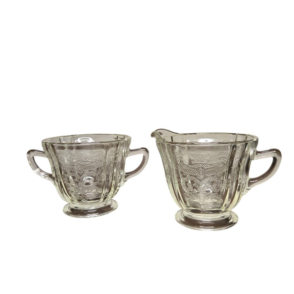 Vintage Clear Depression Glass Creamer and Sugar Bowl Set Madrid Pattern